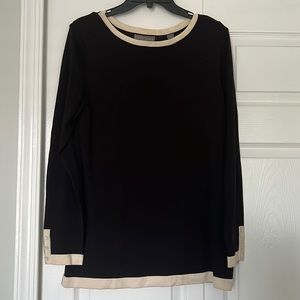 Kate Hill Black Knit Sweater with Cream Trim